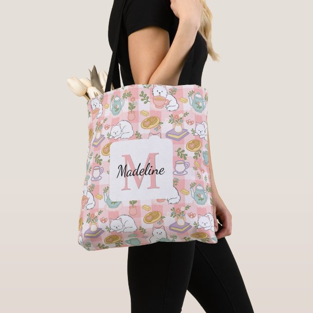 Tea & Bookish Cats Tote Bag Pink Tasche (Von Nahem)