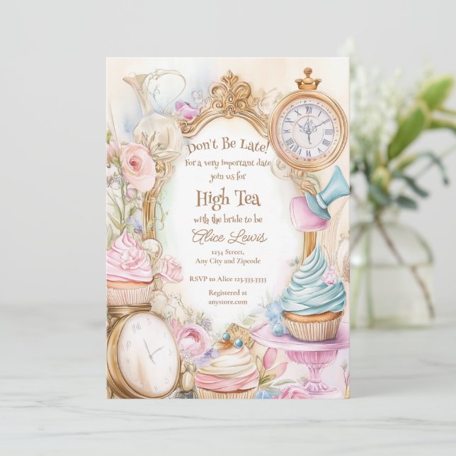 Tea Bridal Dusche Einladung, Alice Bridal Tee Einladung (Stehend Vorderseite)