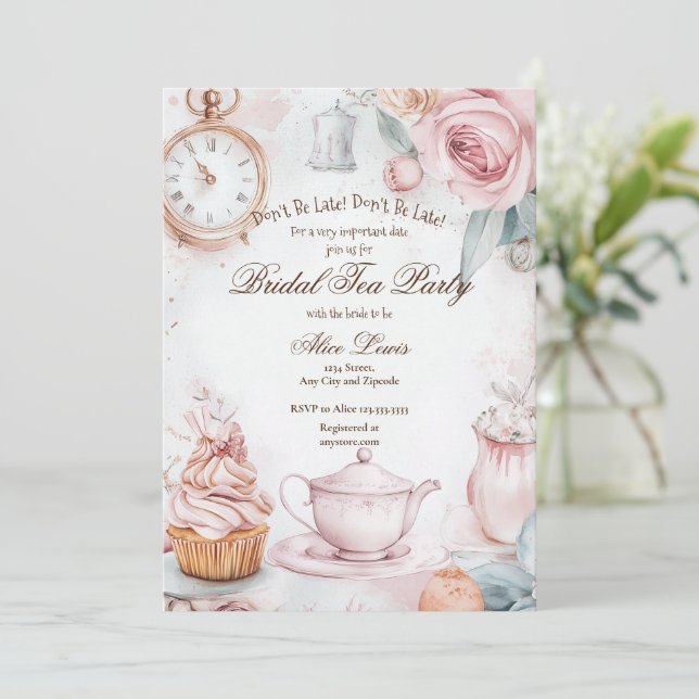 Tea Bridal Dusche Einladung, Alice Bridal Tee Einladung (Stehend Vorderseite)