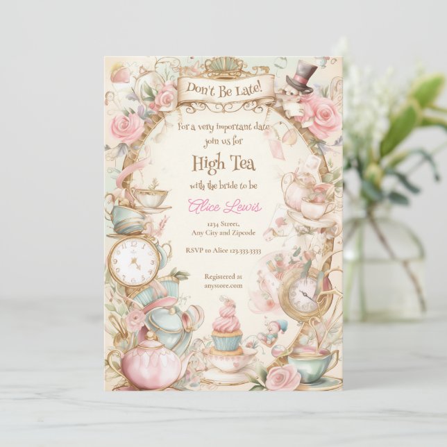 Tea Bridal Dusche Einladung, Alice Bridal Tee Einladung (Stehend Vorderseite)