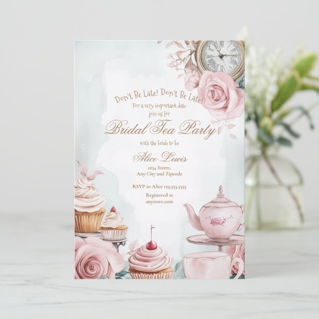 Tea Bridal Dusche Einladung, Alice Bridal Tee Einladung (Stehend Vorderseite)