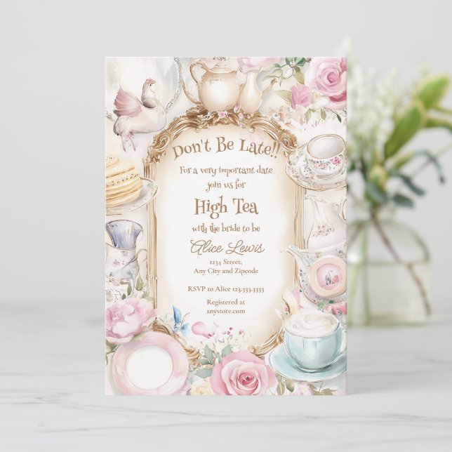 Tea Bridal Dusche Einladung, Alice Bridal Tee Einladung (Stehend Vorderseite)