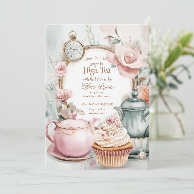 Tea Bridal Dusche Einladung, Alice Bridal Tee Einladung (Stehend Vorderseite)