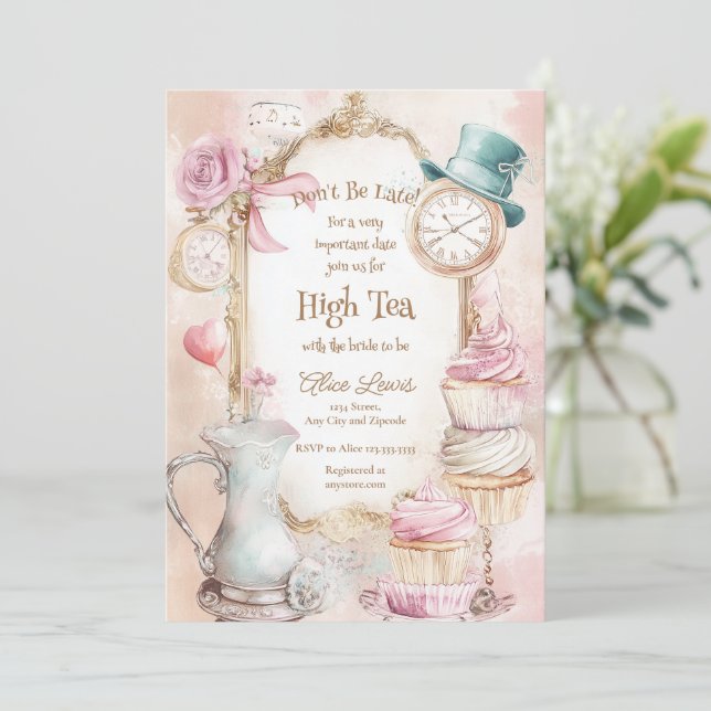 Tea Bridal Dusche Einladung, Alice Bridal Tee Einladung (Stehend Vorderseite)