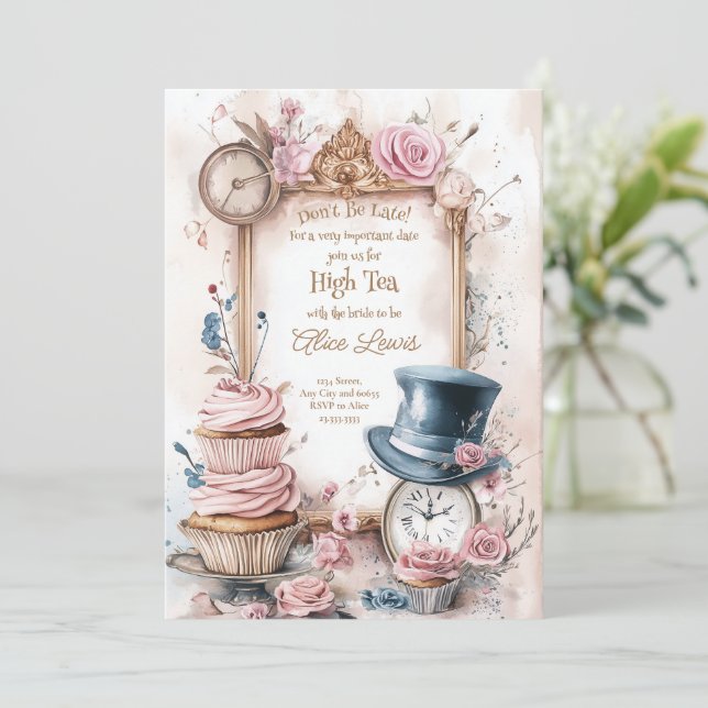 Tea Bridal Dusche Einladung, Alice Bridal Tee Einladung (Stehend Vorderseite)