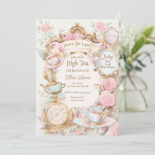 Tea Bridal Duscheinladung, High Tee einladen Einladung (Stehend Vorderseite)