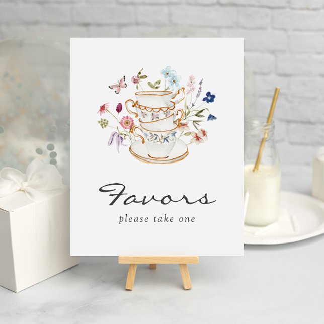 Tea Bridal Favors Poster (Elegant Floral Tea Party Bridal Favors Poster with Butterfly by Painted Paperie
)