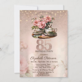 Tea Cup Blume Glitzer Rose Gold 85. Geburtstag Einladung