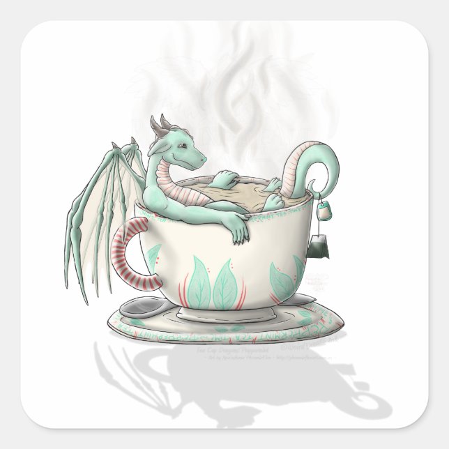 Tea Cup Dragons: Peppermint (Clear) Quadratischer Aufkleber (Vorderseite)