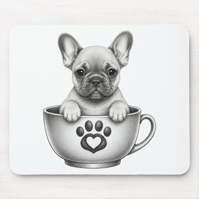 Tea Cup Französische Bulldogge Welpe Mousepad (Vorne)