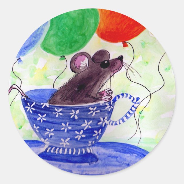 Tea-Cup-Maus überraschend Runder Aufkleber (Vorderseite)