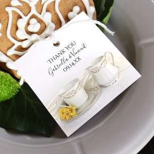 Tea Cup mit gelben Daisies Hochzeit Geschenkanhänger