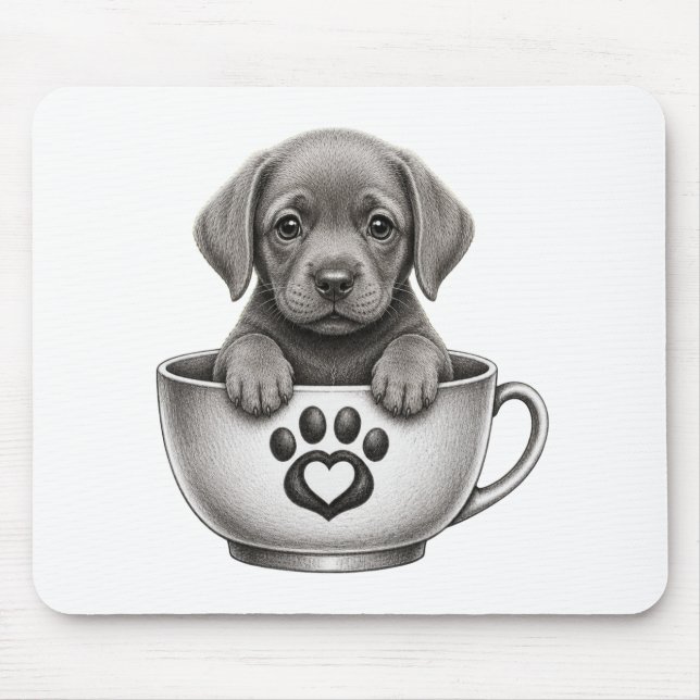 Tea Cup Silber Labrador Retriever Welpe  Mousepad (Vorne)