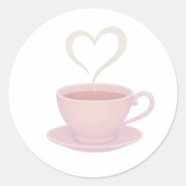Tea cup steam heart runder aufkleber