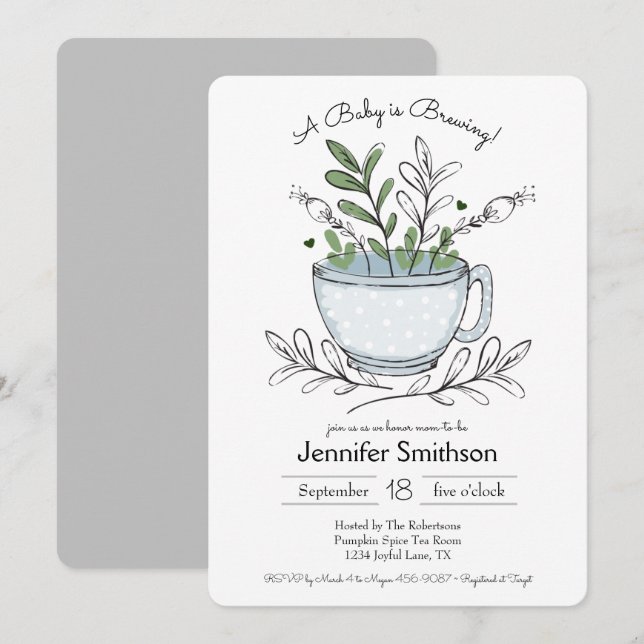 Tea Cup Tea Party Baby Shower Invitations (Devant / Derrière)