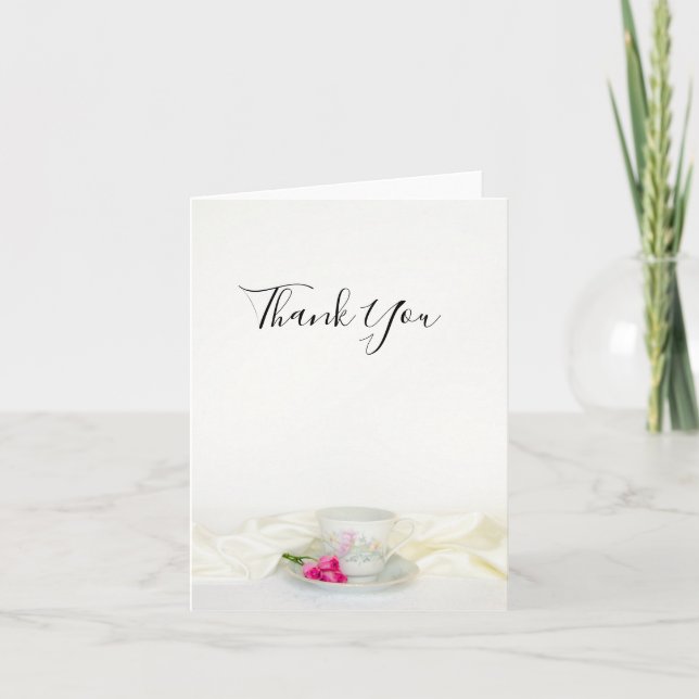 Tea Cup with Pink Roses Wedding Thank You Dankeskarte (Vorderseite)