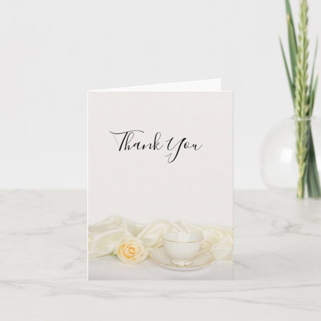 Tea Cup with White Rose Wedding Thank You Dankeskarte (Vorderseite)
