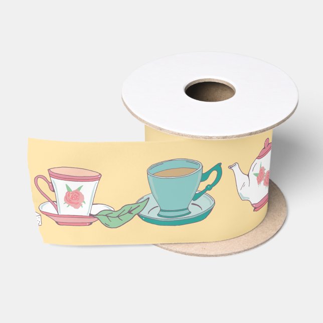 Tea Drinker Tea Cups und Teekocher Vintag Satinband (Spule)