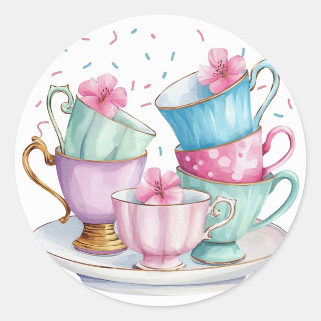 Tea for Two Elegant Girl's Birthday Party Runder Aufkleber (Vorderseite)