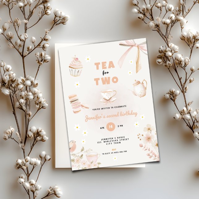Tea for Two Pastel Birthday Invitation for Girls Einladung (Tea for Two birthday invitation for girls)