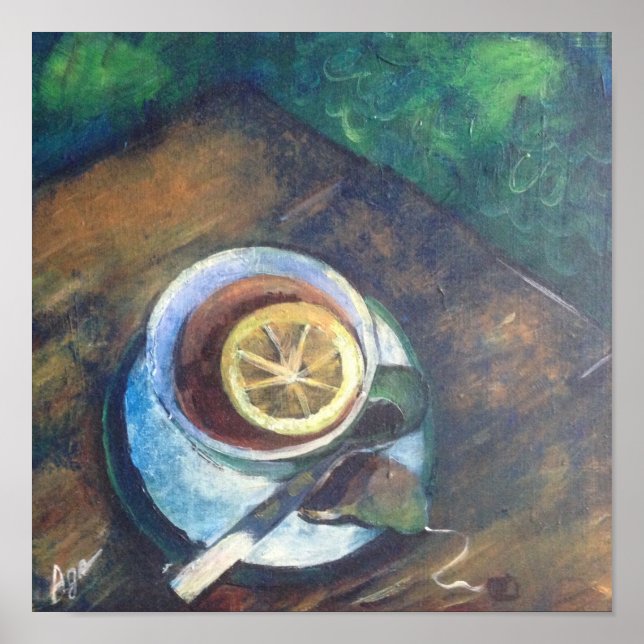 tea in a cup with lemon in the garden poster (Vorne)