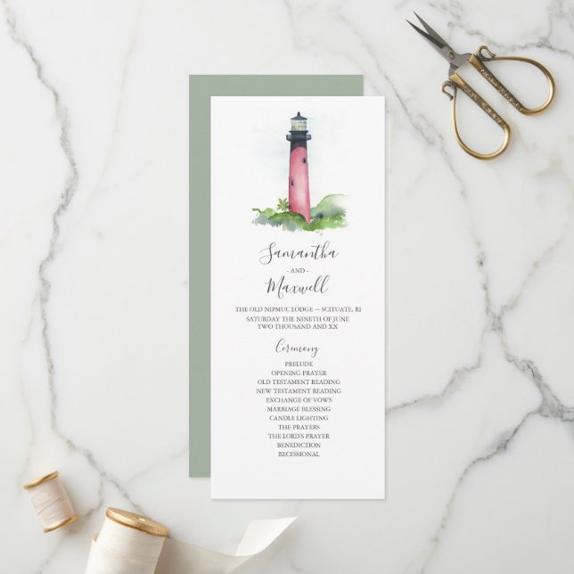 Tea Length Wedding Programs Lighthouse Programm (Vorderseite/Rückseite Beispiel)