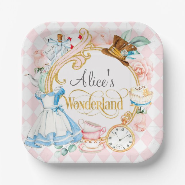 Tea Party Alice im Wunderland Geburtstag Pappteller (Vorderseite)
