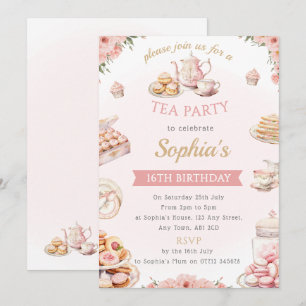 Tea Party Anniversaire Fête Invitation Afternoon T
