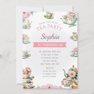 Tea Party Anniversaire Fête Invitation Afternoon T