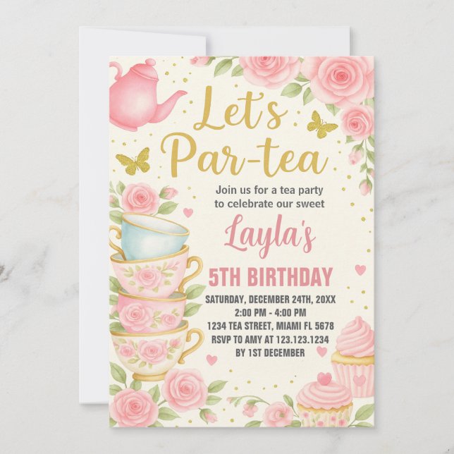 Tea Party Anniversaire Invitation (Devant)