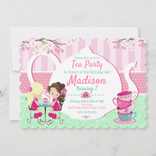 Tea Party Anniversaire Invitation / Fille / Turquo
