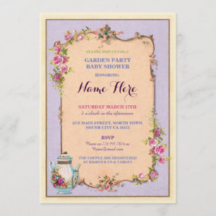 Tea Party Baby shower Garden Invitation théière
