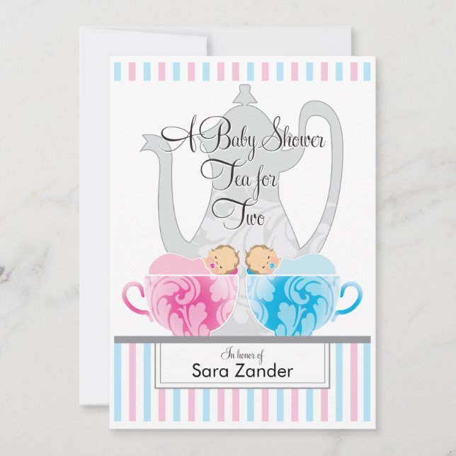Tea Party Baby shower | Invitation Twins (Devant)