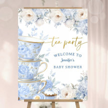 Tea Party Baby Shower Junge Blau Willkommen