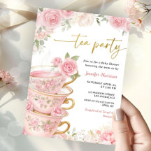 Tea Party Baby Shower Mädchen Rosa & Gold Floral