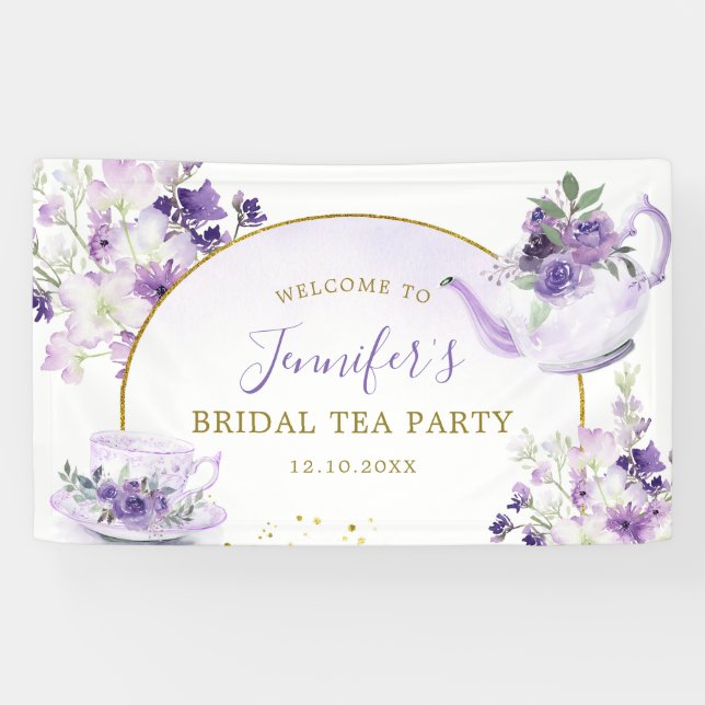 Tea Party Baby shower violet grande bannière (Horizontal)