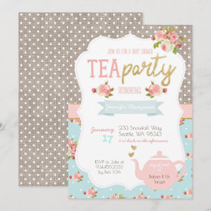 Tea Party Babydusche Einladung