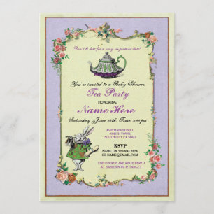 Tea Party Babydusche Lila Teekanne Einladung