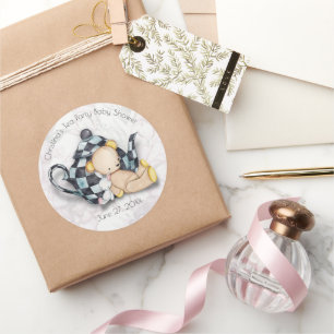 Tea-Party-Babydusche (Teddy-Bär) Runder Aufkleber