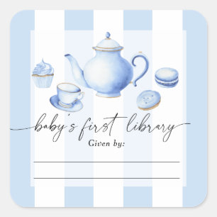 Tea Party Babyparty - Baby's erste Bibliothek Quadratischer Aufkleber
