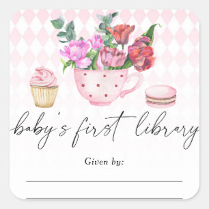 Tea Party Babyparty - Baby's erste Bibliothek Quadratischer Aufkleber