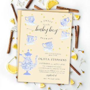 Tea Party Blue Elegant Boho Lace Baby Boy Dusche Einladung