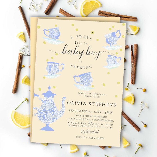 Tea Party Blue Elegant Boho Lace Baby Boy Dusche Einladung (Von Creator hochgeladen)