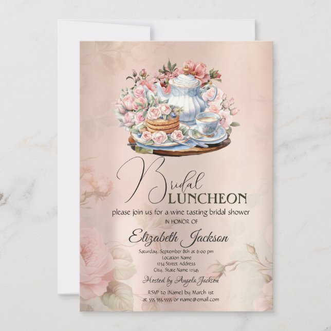 Tea Party Blume Vintag Bridal Luncheon Einladung (Vorderseite)