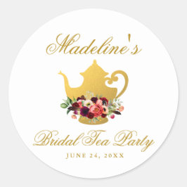 Tea Party Brautparty Burgundy Boho Floral Runder Aufkleber