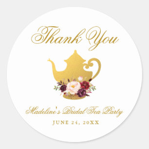 Tea Party Brautparty Burgundy Floral Vielen Dank Runder Aufkleber