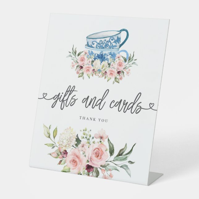 Tea Party Brautparty Geschenke und Karten Sockelschild (Vorderseite)