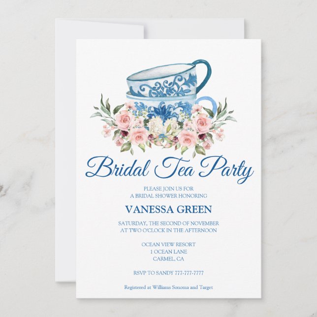 Tea Party Bridal Dusche Einladung (Vorderseite)