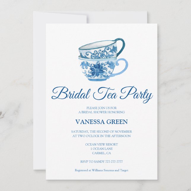 Tea Party Bridal Dusche Einladung (Vorderseite)