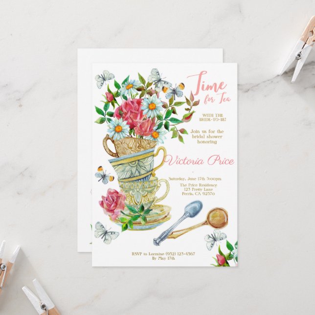 Tea Party Bridal Einladung (Vorderseite/Rückseite Beispiel)